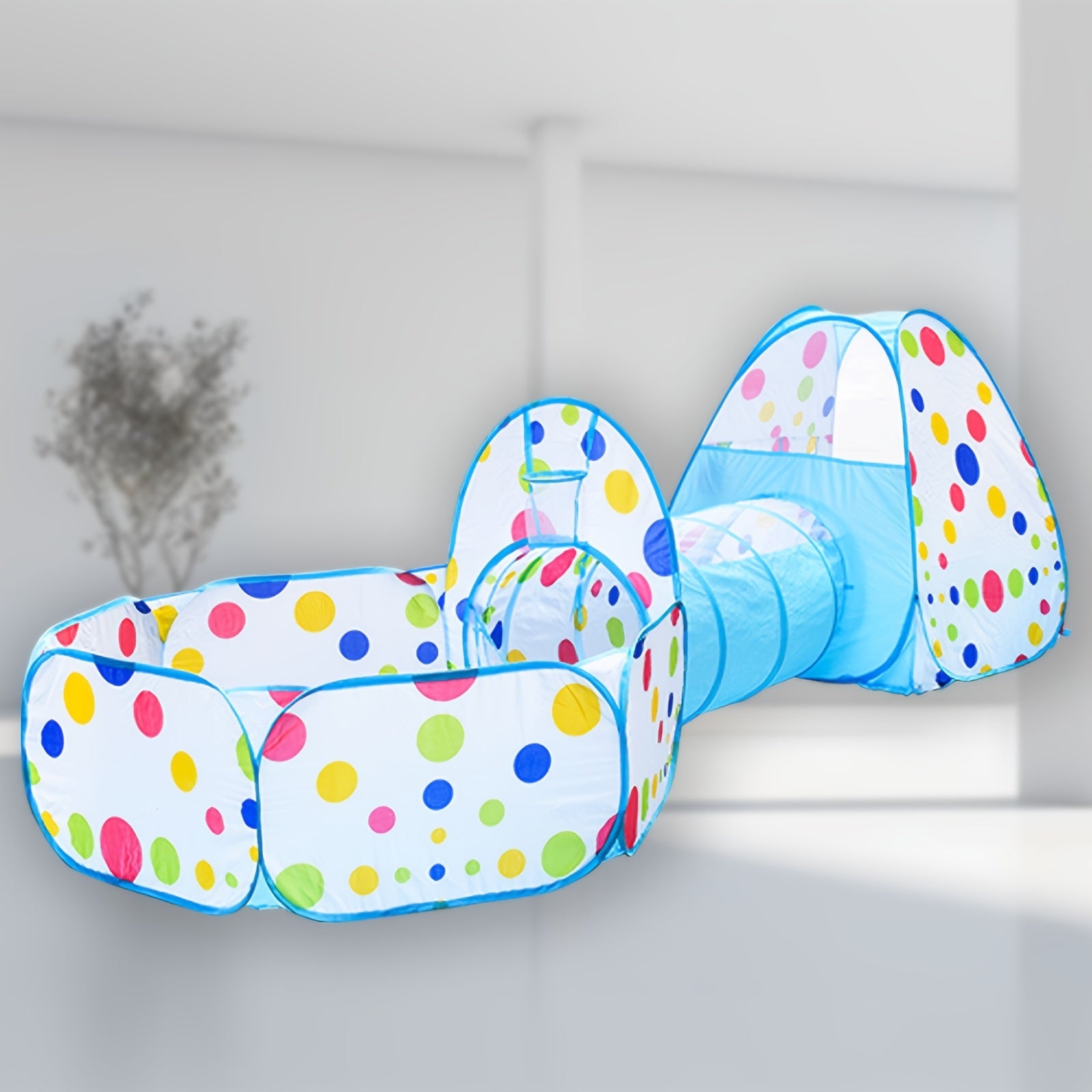 Indoor Children's Ball Pool Tunnel with Wave Pattern for Ages 2+ Red Blue