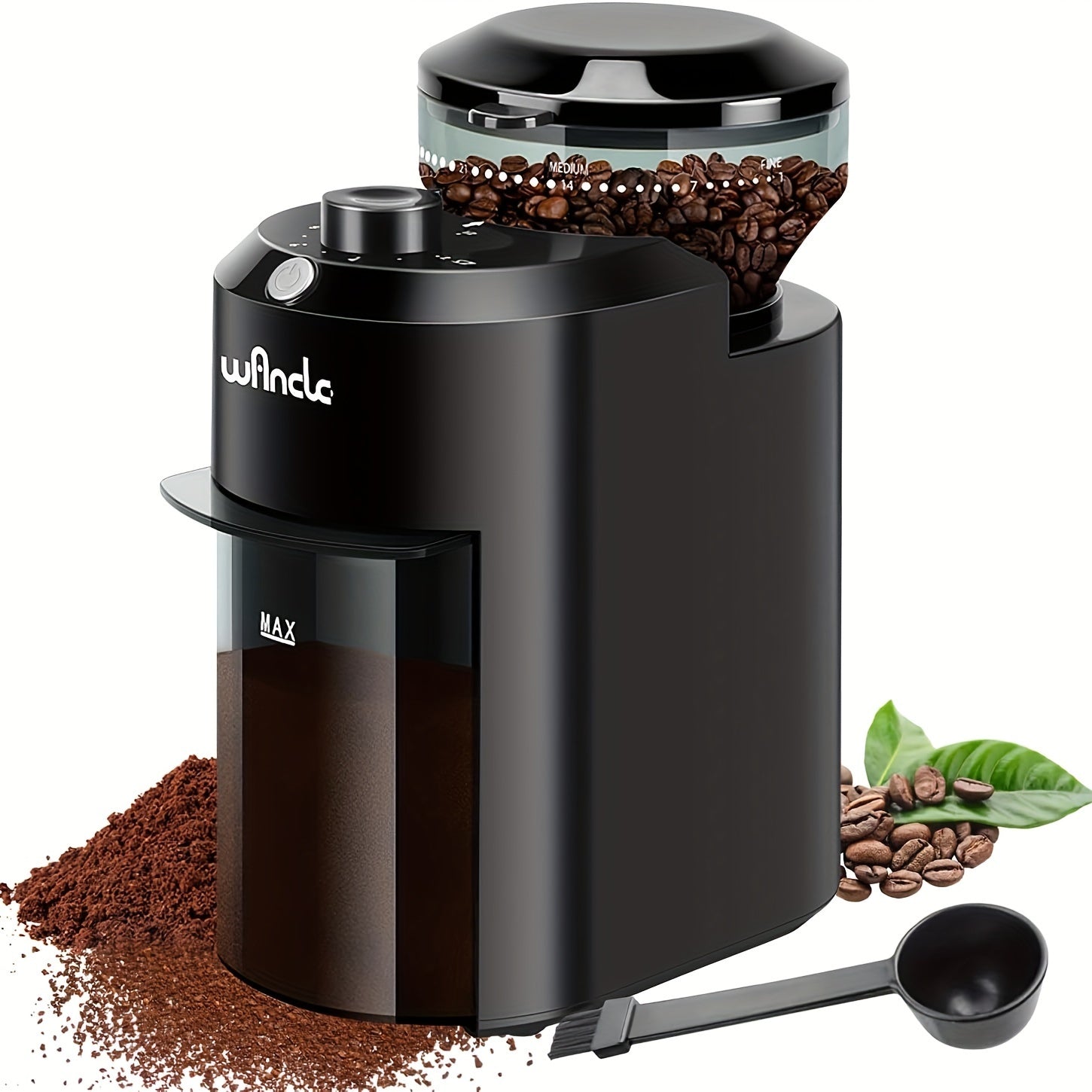 Electric Coffee Bean Grinder with 28 Adjustable Settings for 12 Cups