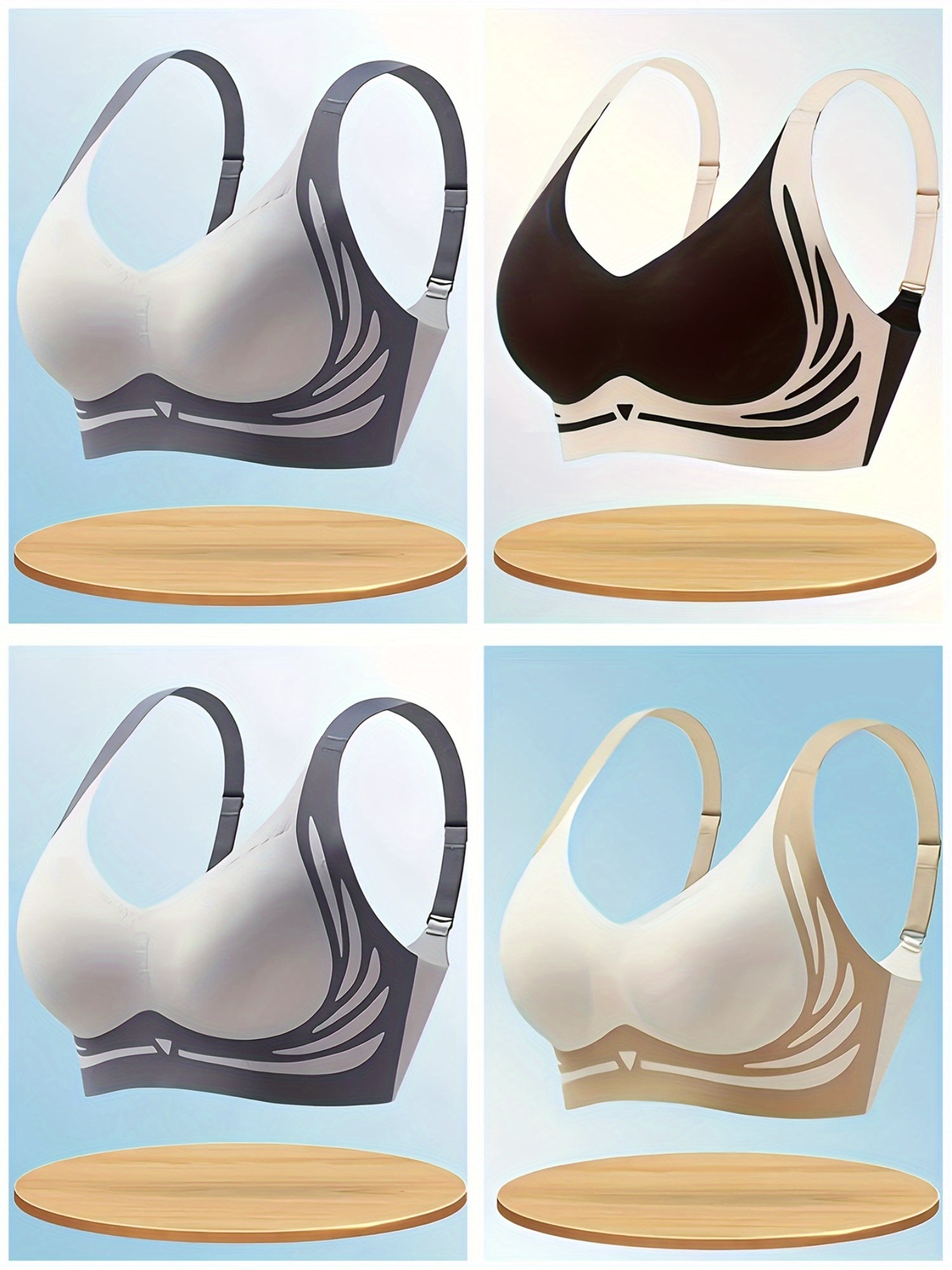 Women Plus-Size Seamless Sports Bras Set of 4 Colorful Patchwork Wire-Free Yoga Fitness Running