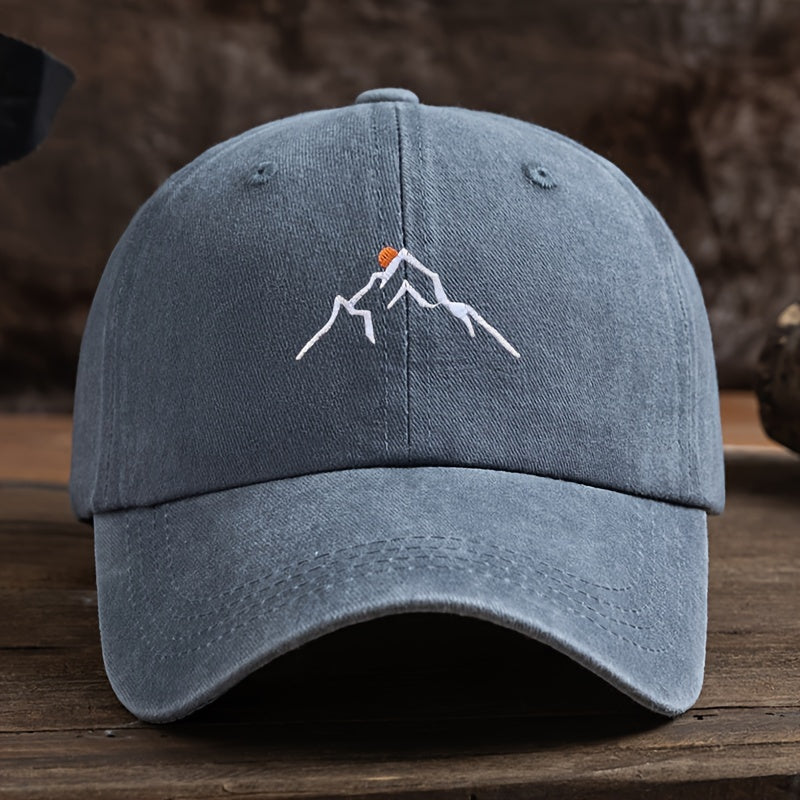 Embroidered Mountain Peak Baseball Cap Adjustable Curved Brim for Hiking and Fishing
