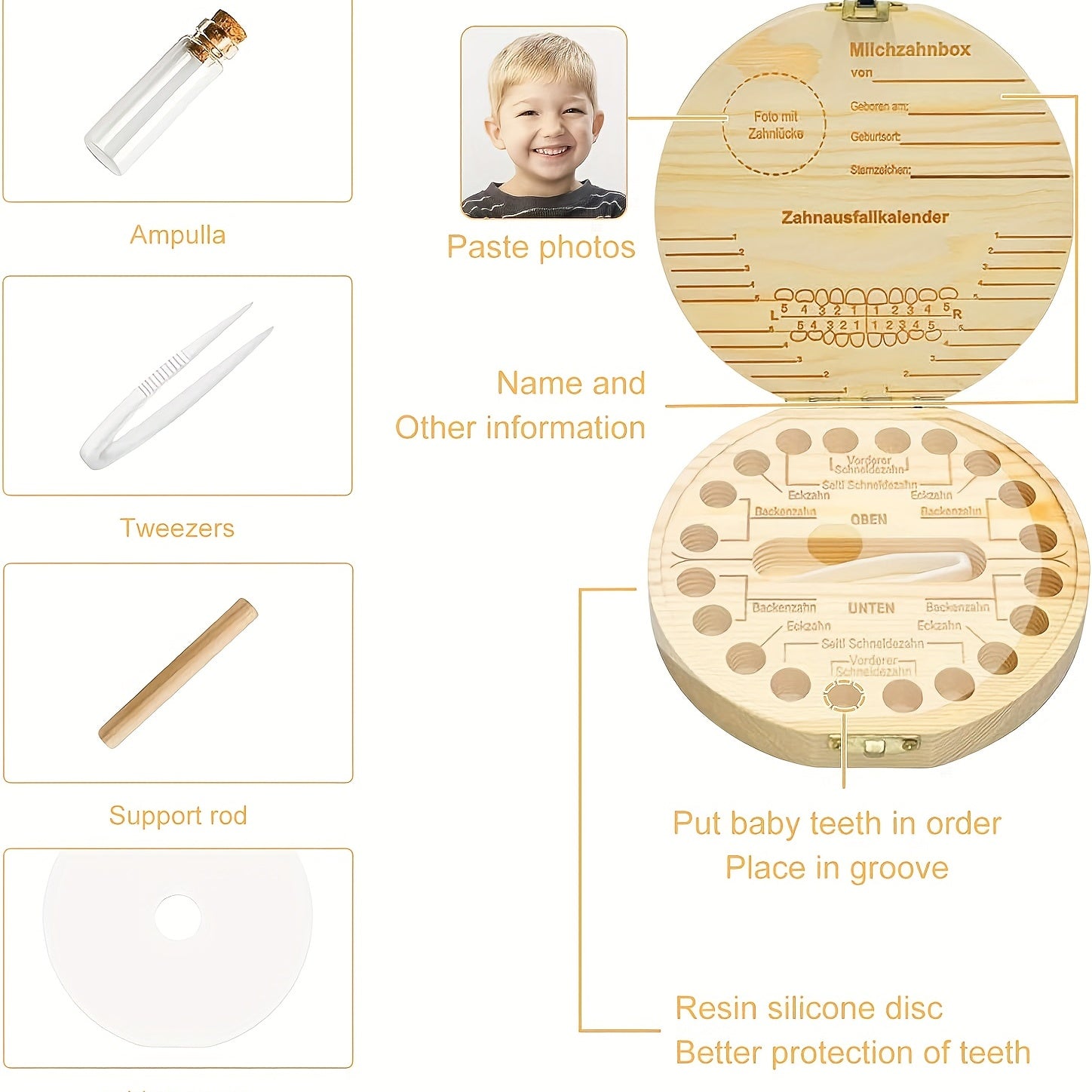 Wooden Dinosaur Keepsake Box with Tweezers for Baby Birthdays and Showers