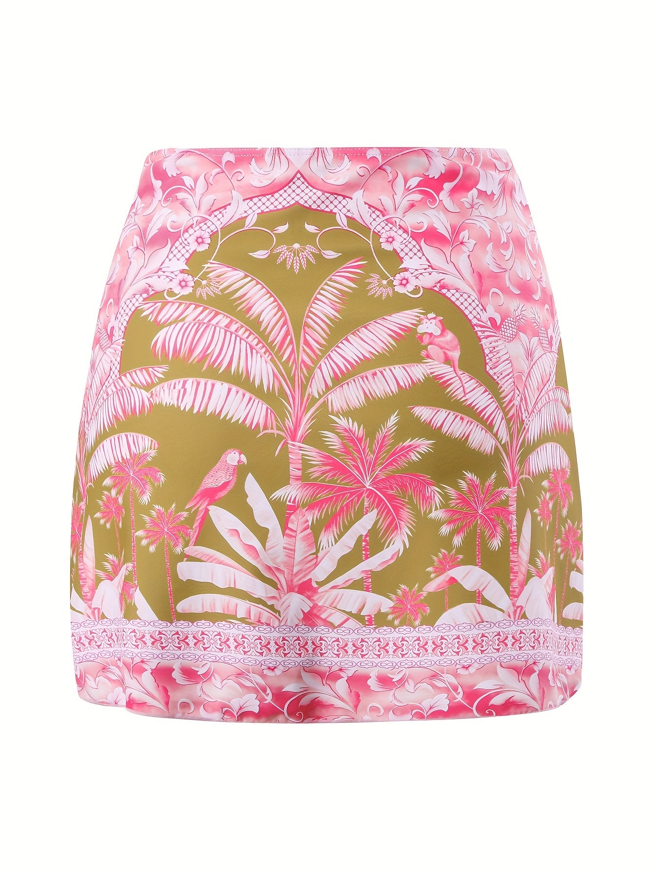 Women's Swimwear 2023 Body Suit with Triangle Belt Skirt Slimming Shaping Double-Sided Tropical Pattern