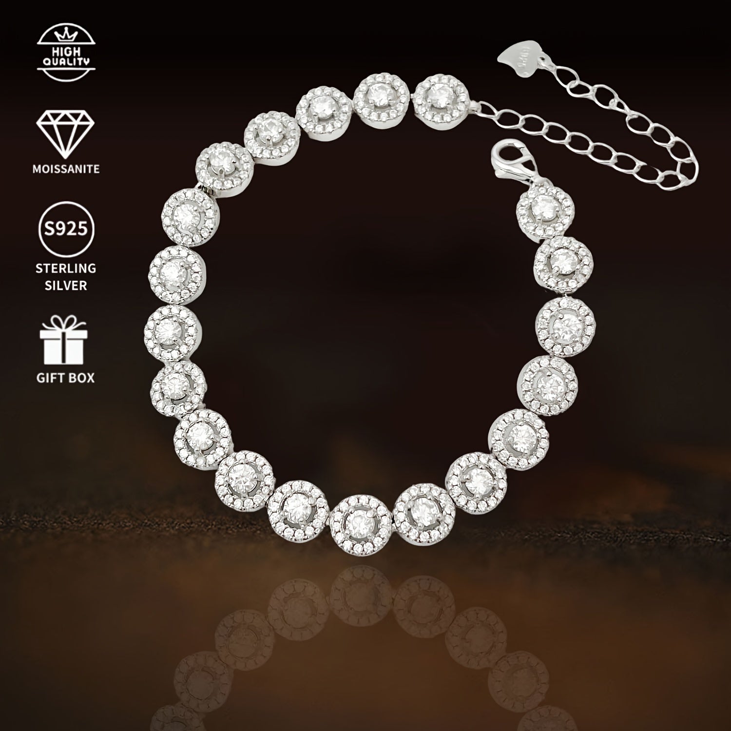 Zamonaviy SEVENMOONS 0.1 karat Moissanite bilaguzuk S925 sterling kumush va platina qoplamasi bilan - Partiyalar, sovg'alar va maxsus tadbirlar uchun mukammal, masalan, Thanksgiving va Halloween, 8.53g, Yubiley