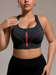 Women's Plus Size High Support Sports Bras with Front Zipper Removable Pads