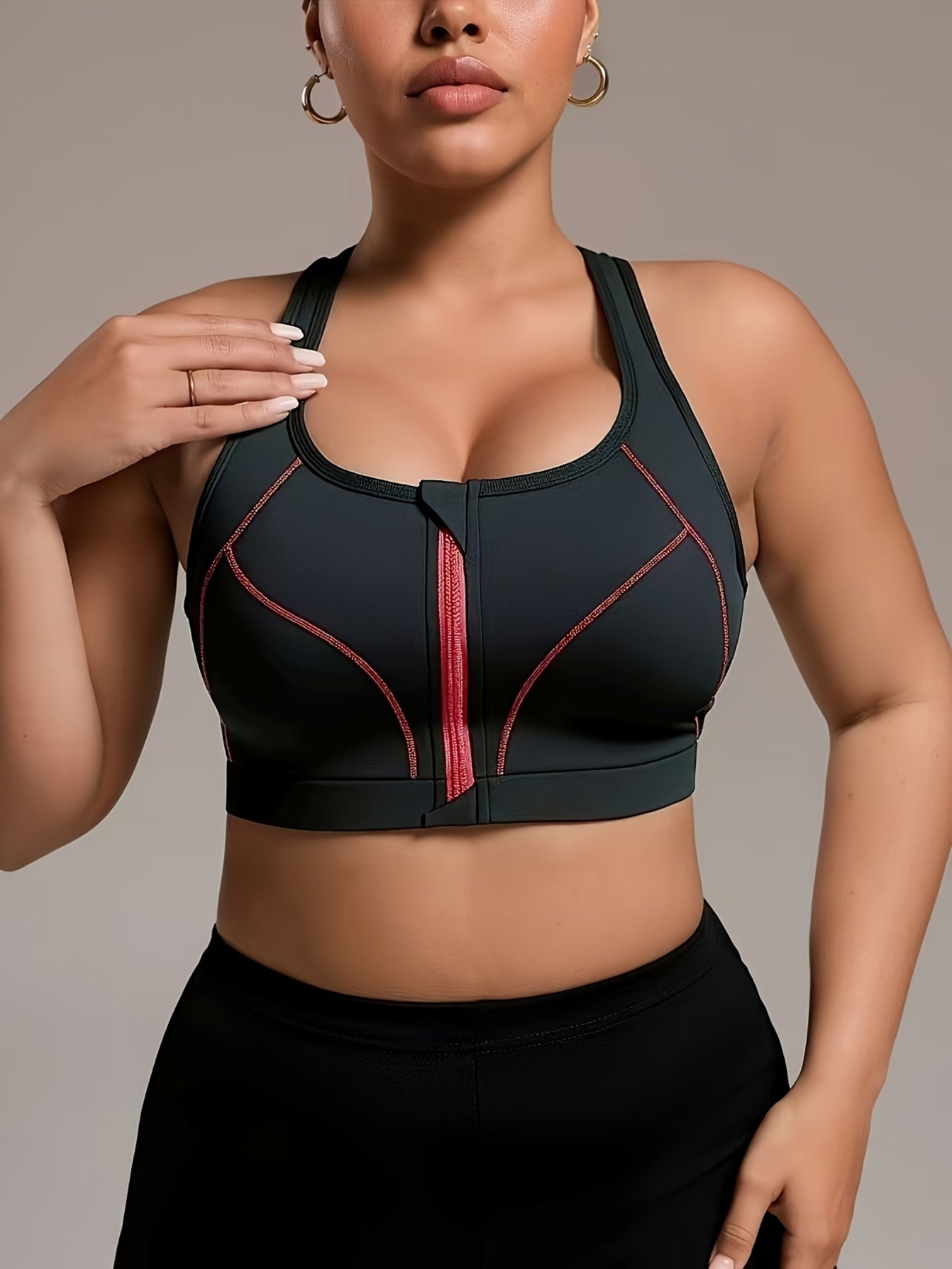 Women's Plus Size High Support Sports Bras with Front Zipper Removable Pads