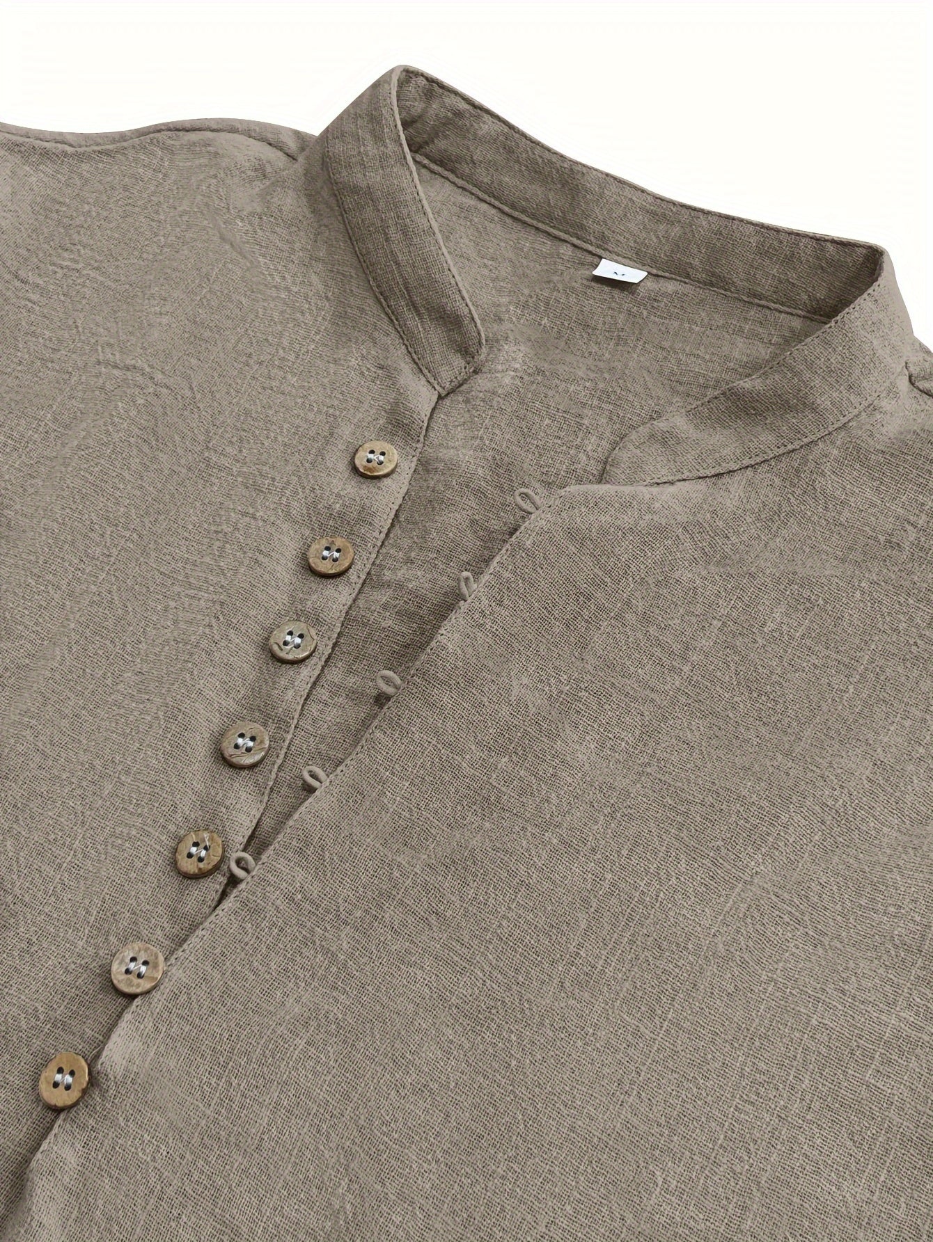 Men's Short Sleeve Henley Neck T-Shirt Solid Color Summer Casual Breathable Cotton Linen