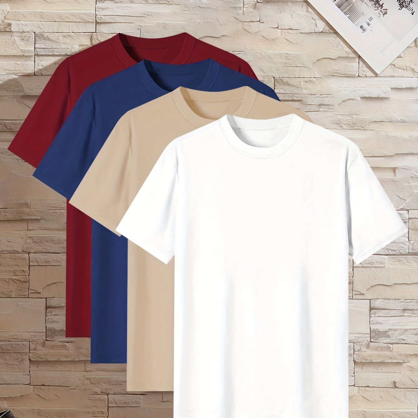 Men's Short Sleeve T-Shirts Pack of 4 Solid Colors Casual Polyester Summer Crew Neck
