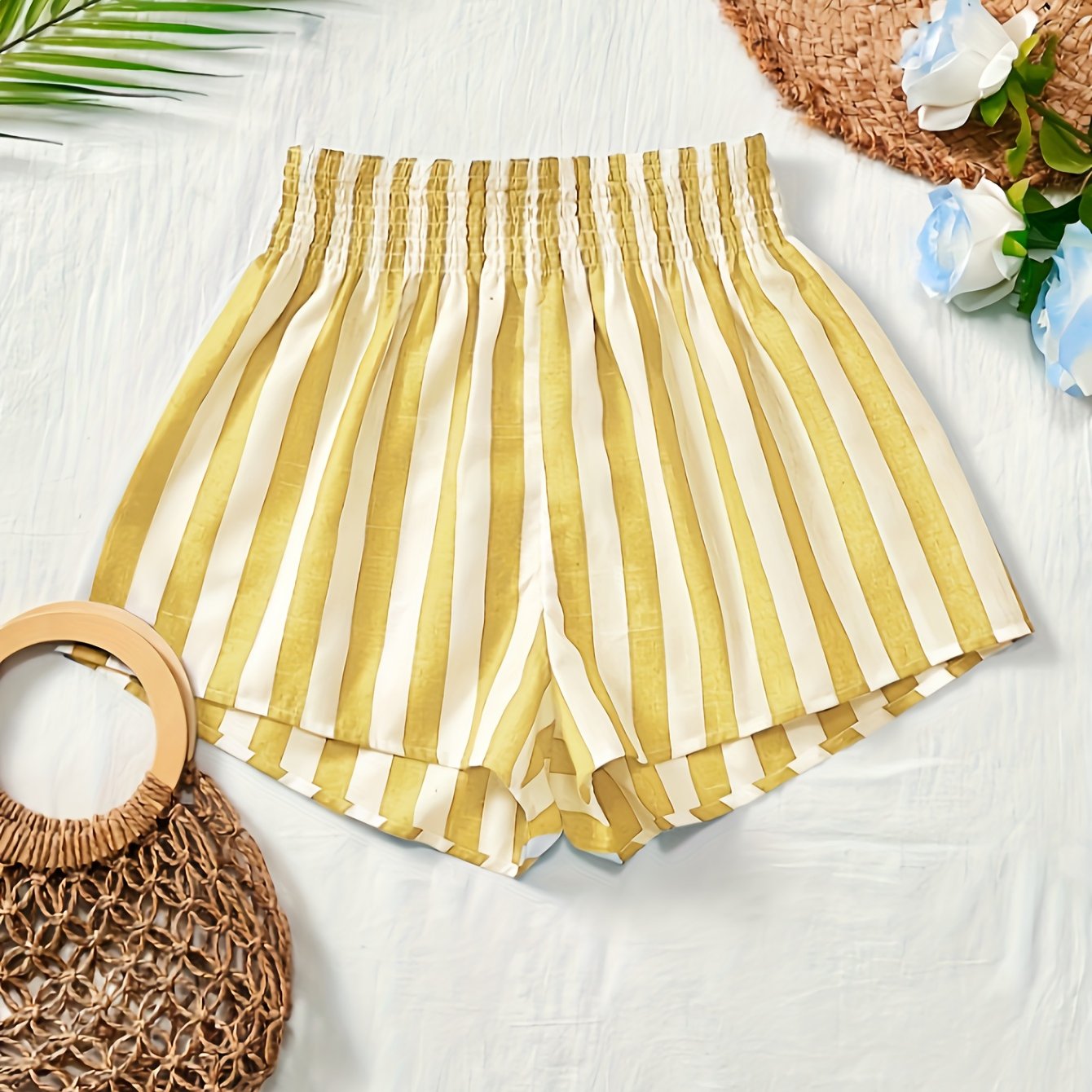 Women's Lightweight Quick-Dry Casual Beach Shorts Elastic Waist Ruching