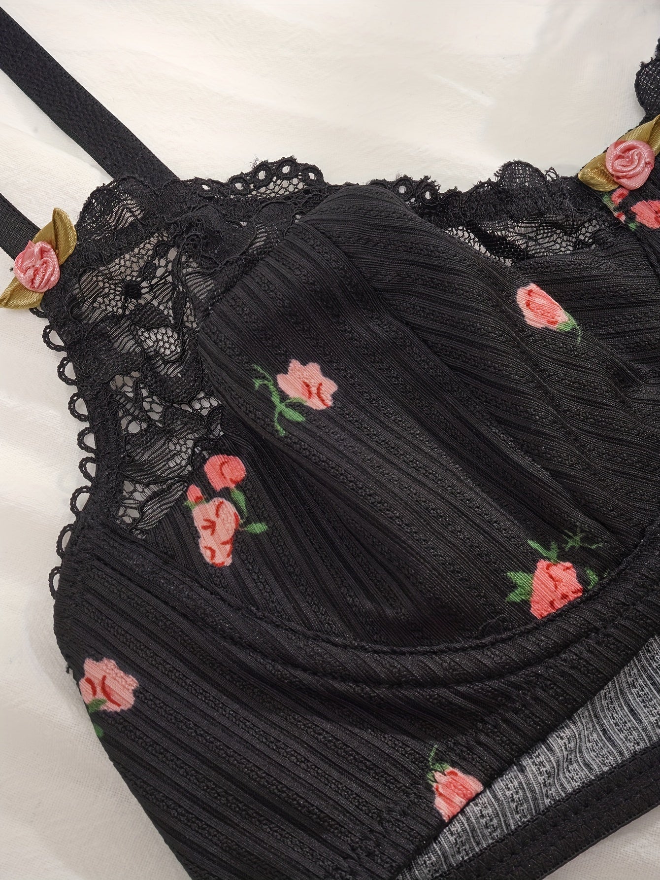 Women's Floral Print Lace Push-Up Bra Set with Thong Lingerie