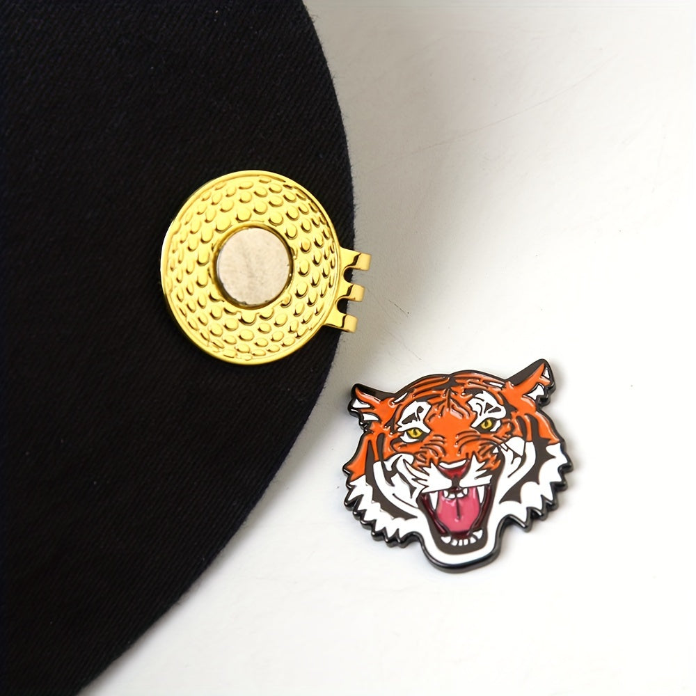 Golf Hat Clip and Ball Marker Set with Tiger Head Design Magnetic Clip for Golfers