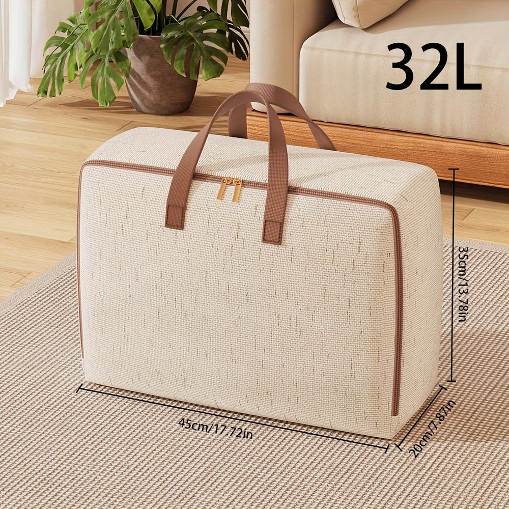 Gran bolsa de almacenamiento beige con asas y cremallera para ropa de cama y almohadas