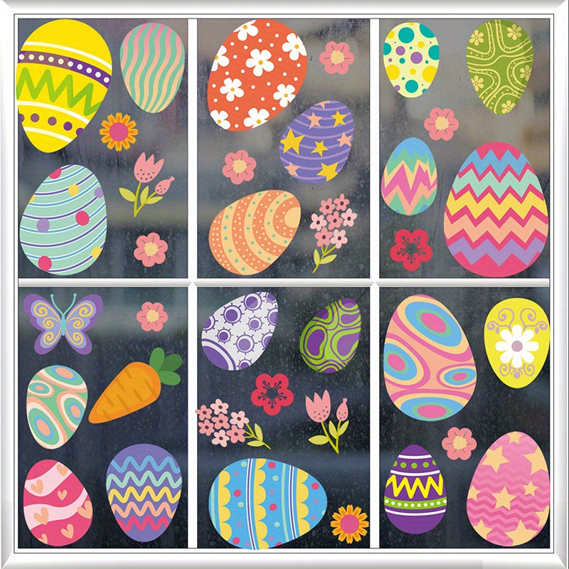 Easter Egg Window Clings 9 Sheets Battery-Free Easy to Apply Party Decor