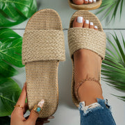 Women's Jute Straw Slip-On Sandals with Adjustable Back Strap for Summer