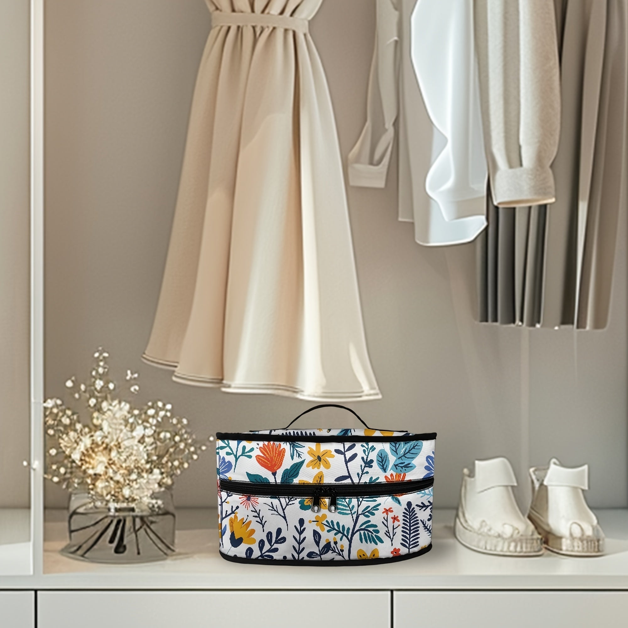 Bolsa de planchar con diseño floral y mariposa, con asa superior y doble cremallera para almacenamiento de viaje
