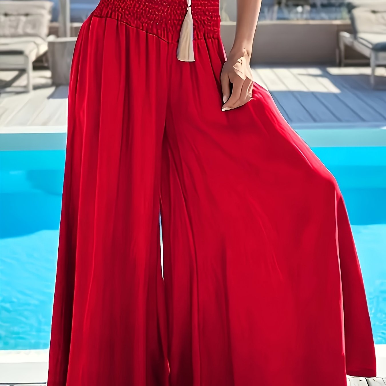 Plus Size Women's High-Waisted Wide Leg Pants Solid Green Polyester Casual