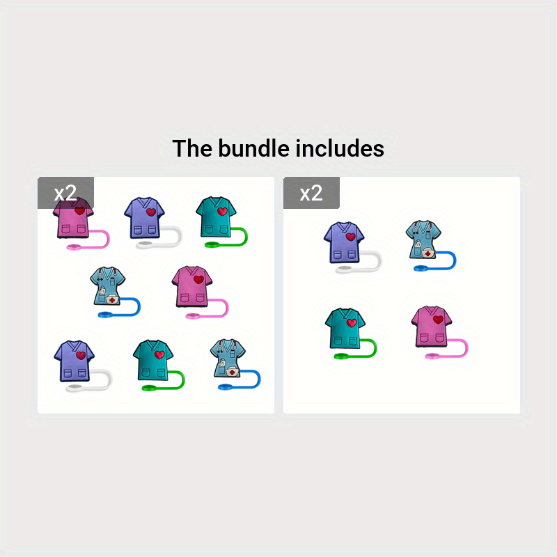 Set of 4 Nurse-Themed Silicone Straw Covers for Holiday Party and Christmas