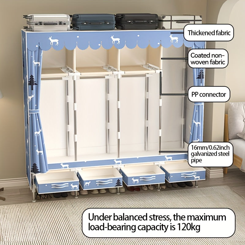 Wooden Bedroom Wardrobe with Steel Frame and Multiple Storage Compartments