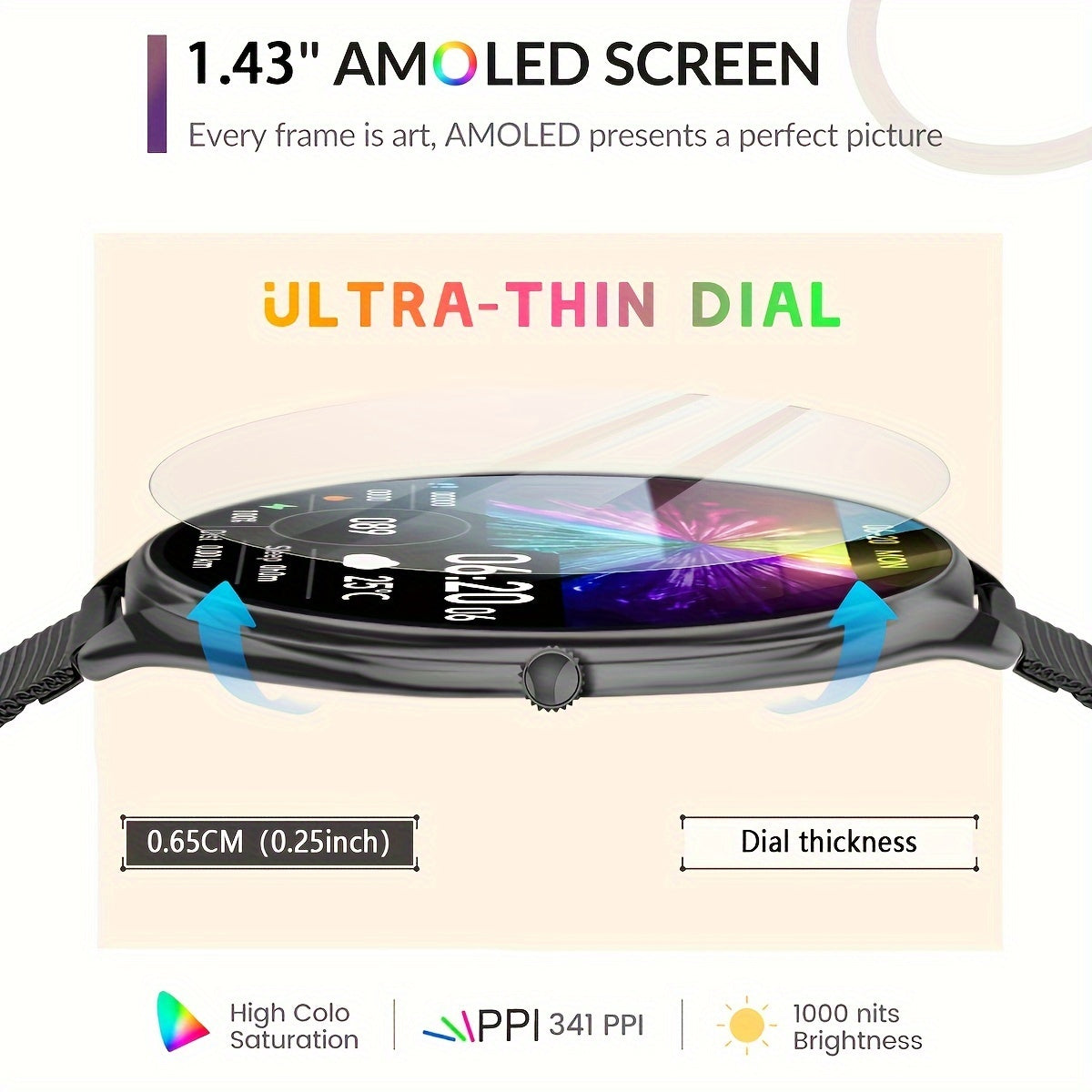 2024 Smartwatch 1.43-Inch AMOLED HD Screen Waterproof IP67 Lightweight Outdoor Sports Watch for Men and Women