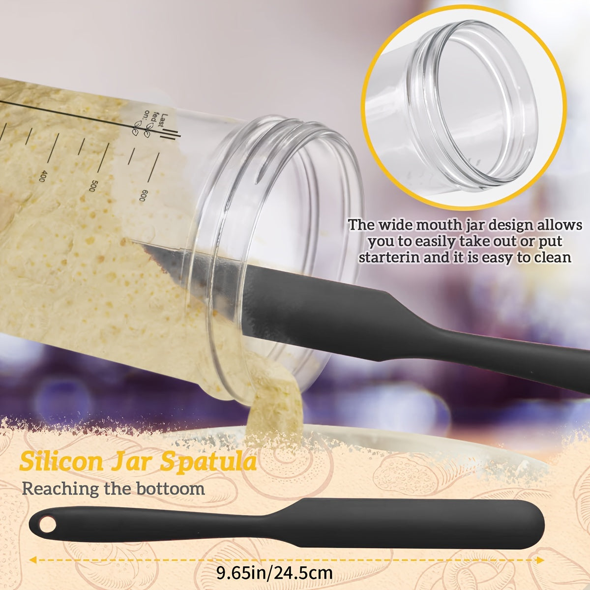 24oz Glass Fermentation Jar Set with Scale Lid Spatula for Bread Dough and Fermentation