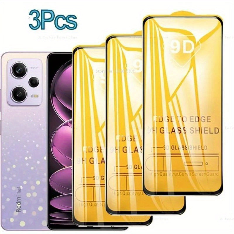 3 ta paket 9D qattiqlashtirilgan shisha ekran himoyachilari Xiaomi Redmi Note 14 13 Pro Plus 12 11 Pro Plus 10 Ultra aniq chizilishga qarshi oson o'rnatish