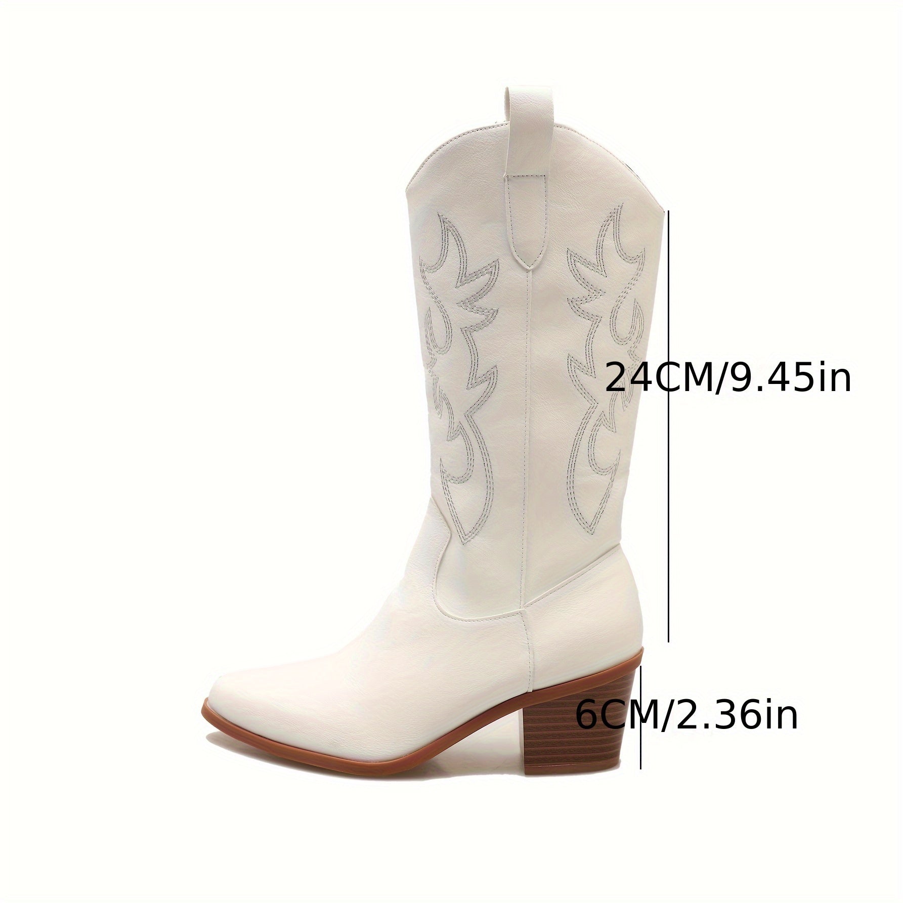 Women's Western Cowboy Boots with V-Cut Embroidery Wide Calf