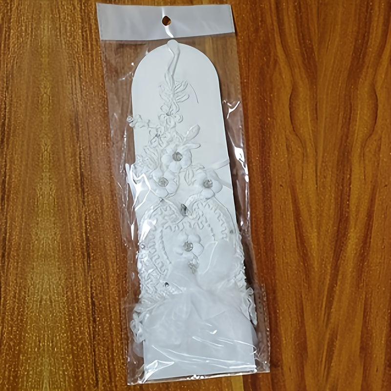 Bridal Lace Gloves with Floral Hollow-Out Design for Wedding and Evening Gown Pair