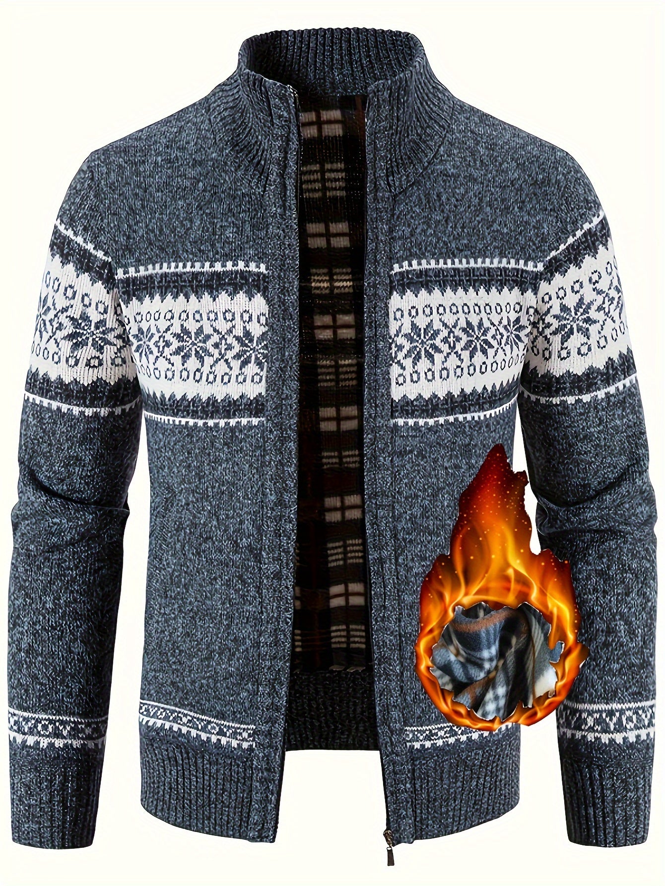 Men's Fall Winter Floral Pattern Fleece-Lined Full Zip Sports Cardigan with Pockets