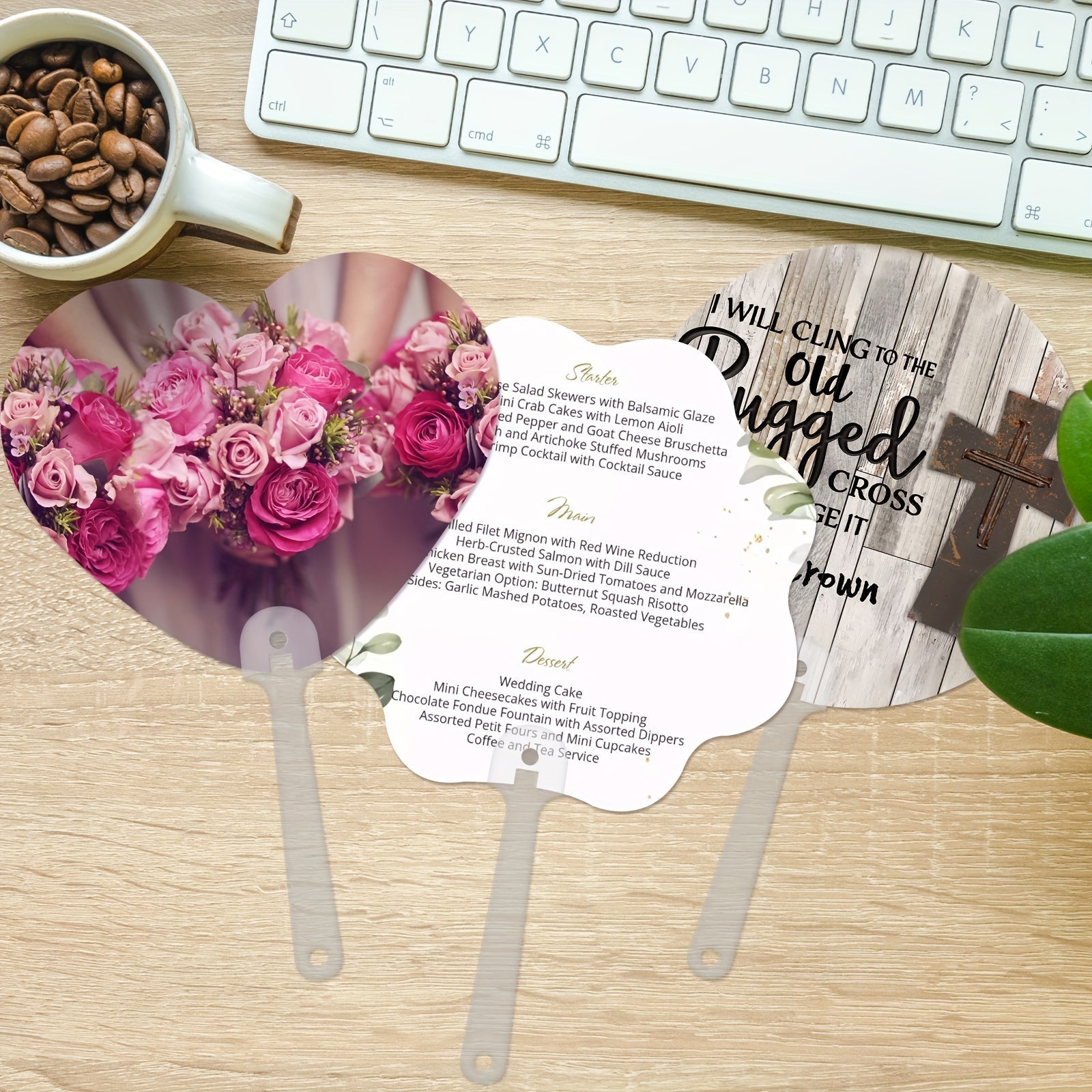 Set of 6 Double-Sided Sublimation PET Plastic Handheld Fans for Parties and DIY Projects