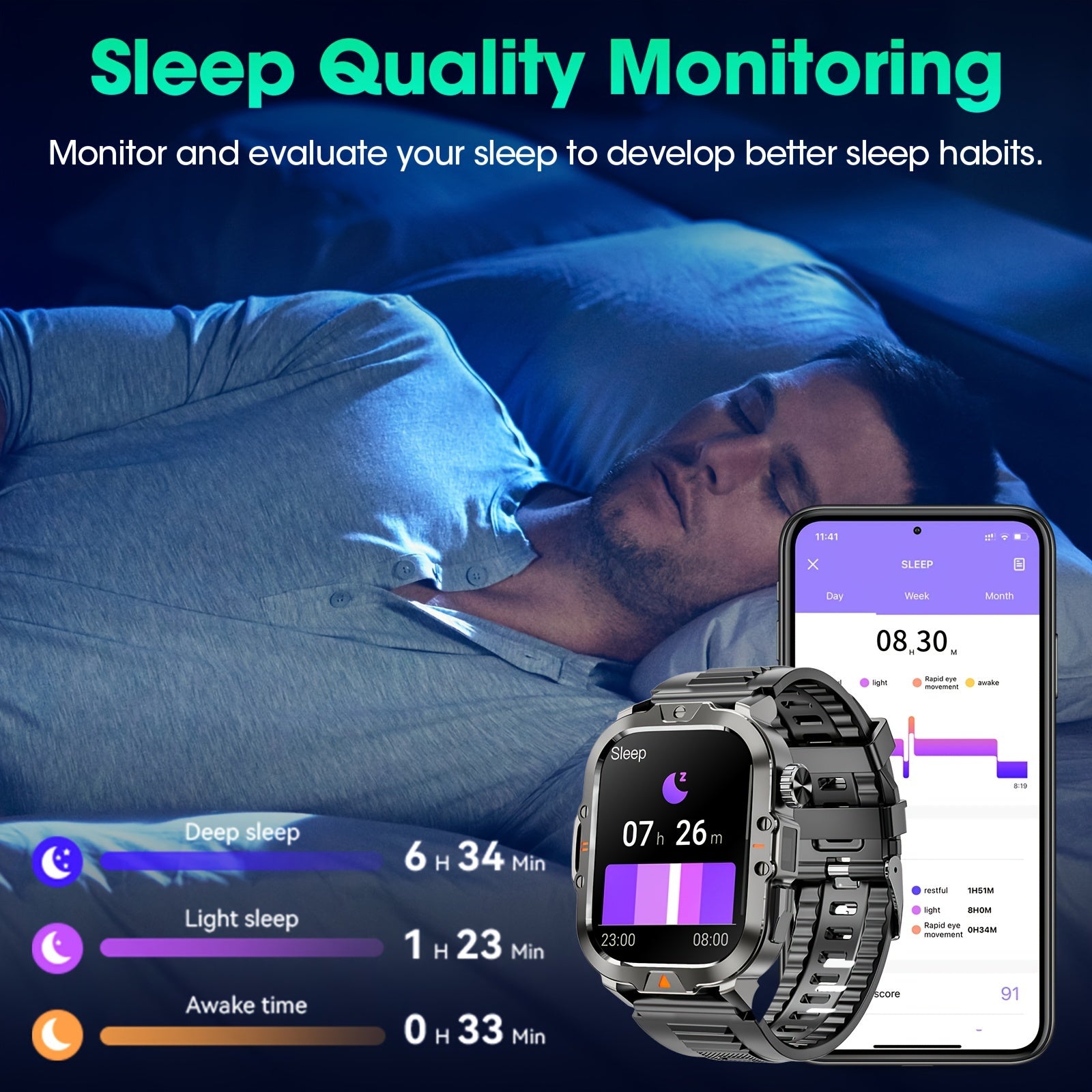 LZUEFK Smartwatch erkaklar va ayollar uchun, 5.11 sm HD ekran, simsiz qo'ng'iroq, fitnes kuzatuvchi, kaloriya va pedometr, mustahkam silikon tasma bilan.