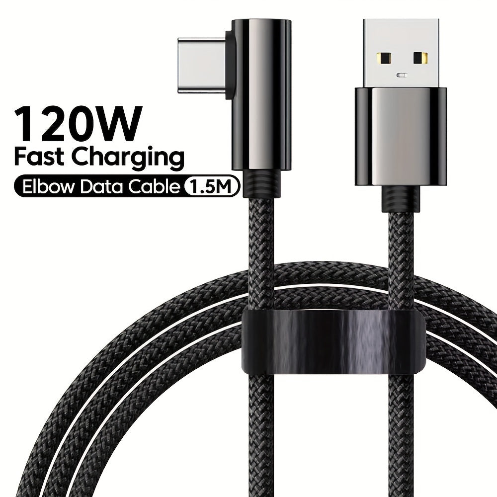 Fast Charging USB-C Cable 120W Flat Fabric Braided 100-200cm Black