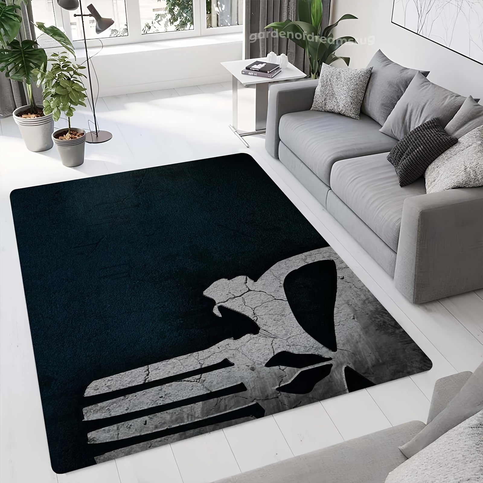 Alfombra antideslizante con patrón de calaveras, de poliéster lavable, tapete rectangular de 1 cm de grosor