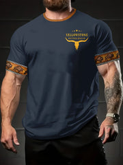 Camiseta de manga corta de cuello redondo casual para hombre con impresión digital, 100% poliéster, ajuste regular para todas las estaciones