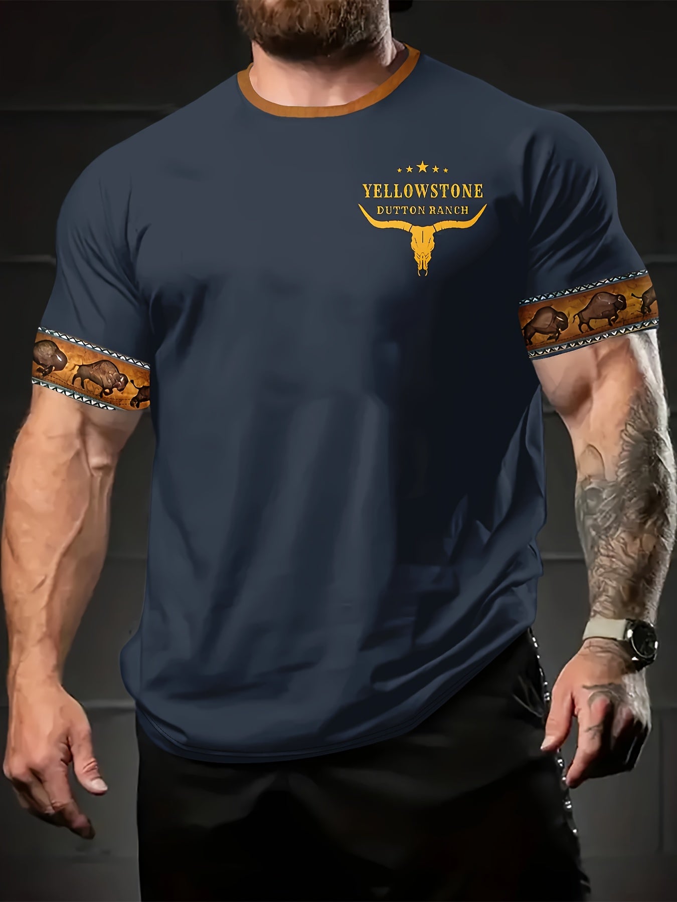 Camiseta de manga corta de cuello redondo casual para hombre con impresión digital, 100% poliéster, ajuste regular para todas las estaciones