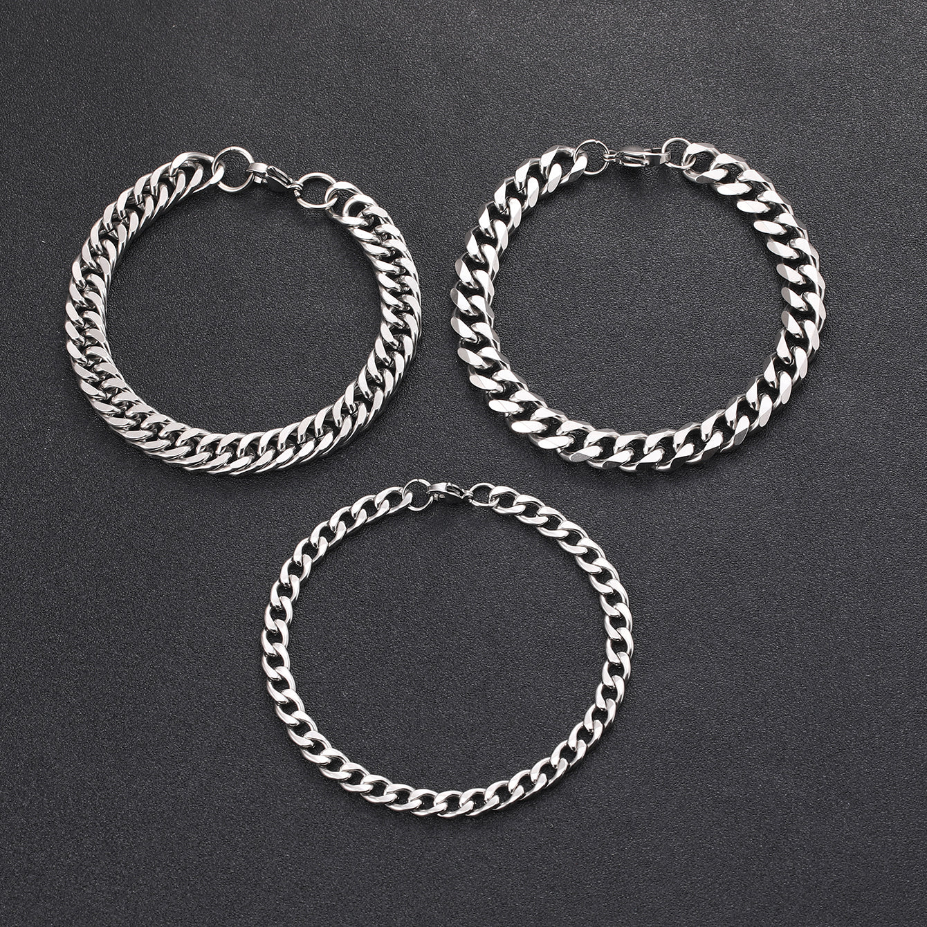 Three Stainless Steel Chain Bracelets for Men Men’s Jewelry Gift