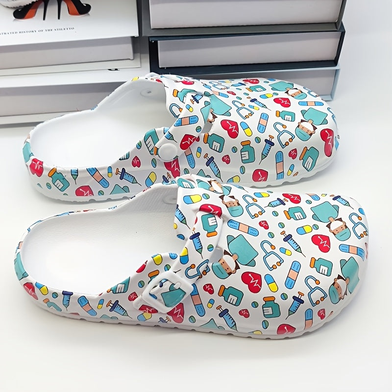 Zapatillas de interior de EVA con estampado de enfermera de dibujos animados para mujer, secado rápido, cómodas, para todas las estaciones