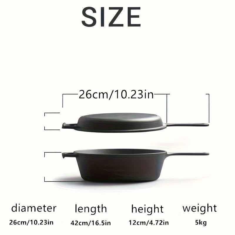 Cast Iron Skillet Non-Stick Coating Dual-Purpose Frying and Baking Pan Ergonomic Handle