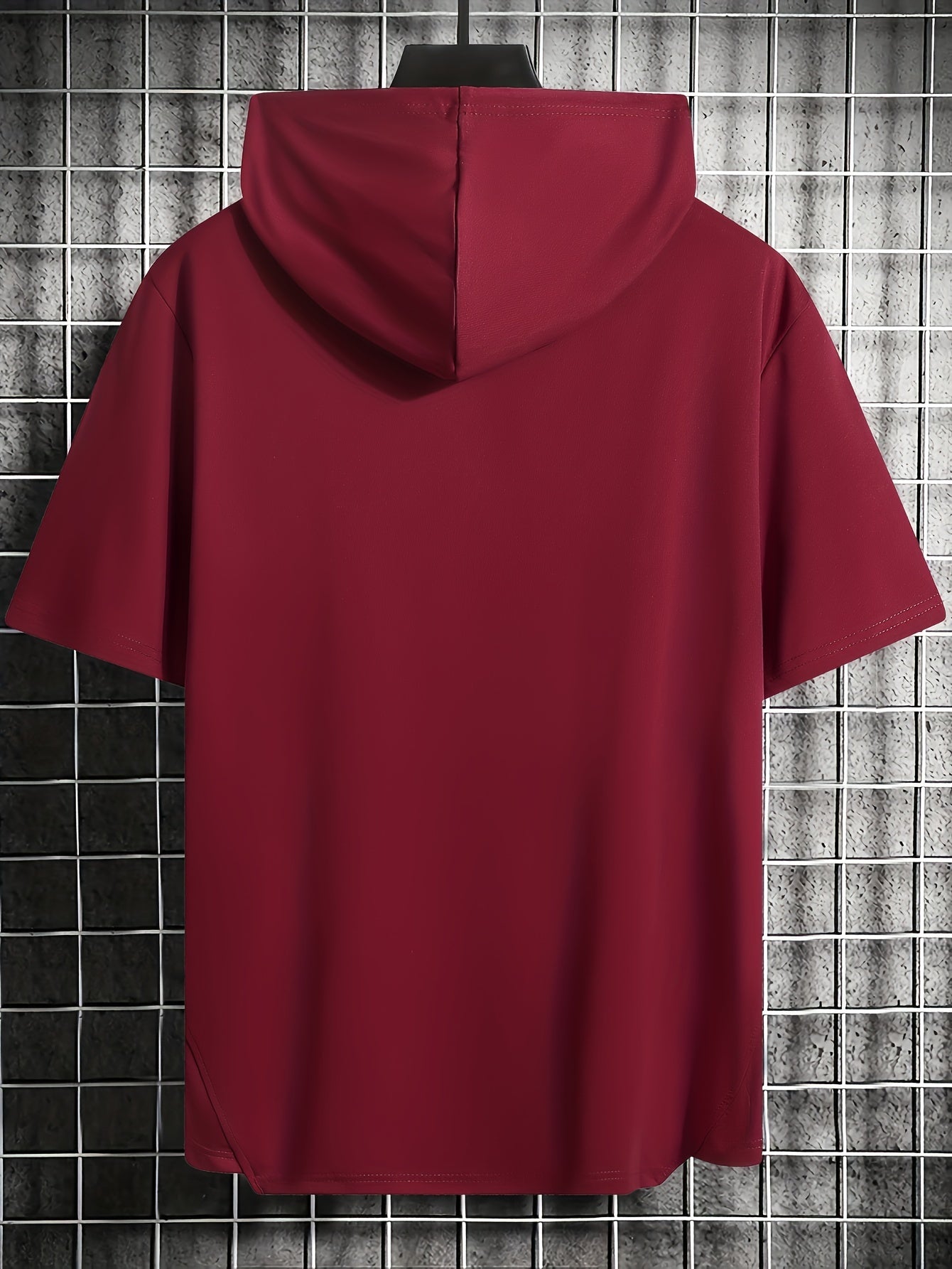 Men's Summer Casual Hooded T-Shirt with Asymmetrical Alphabet Print Short Sleeve Knit Fabric