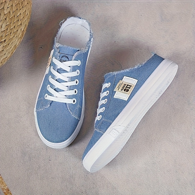 Women's Blue Fabric Sneakers Casual All-Season Lightweight White Laces