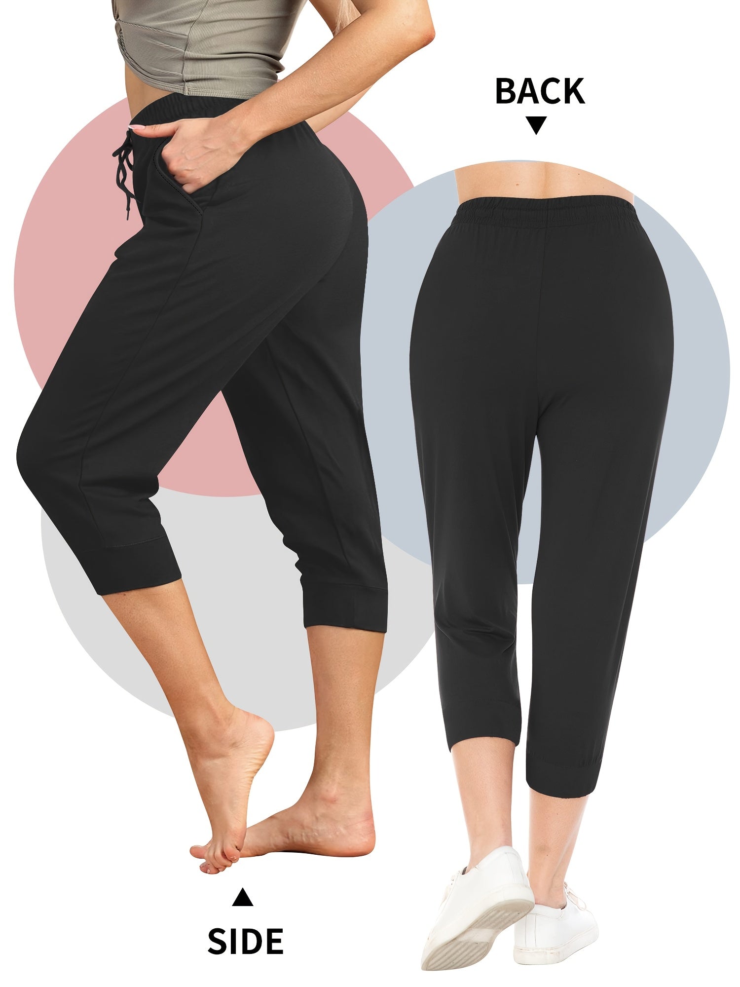 Plus Size Athletic Joggers With Pockets, High Elasticity, Non-See-Through