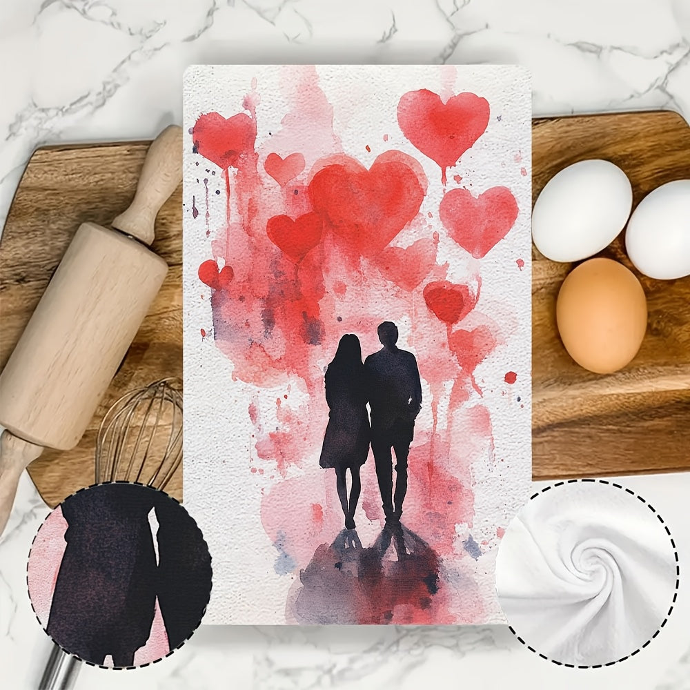 Set of 2 Valentine's Day Kitchen Towels, Soft, Absorbent, 16x24 Inches