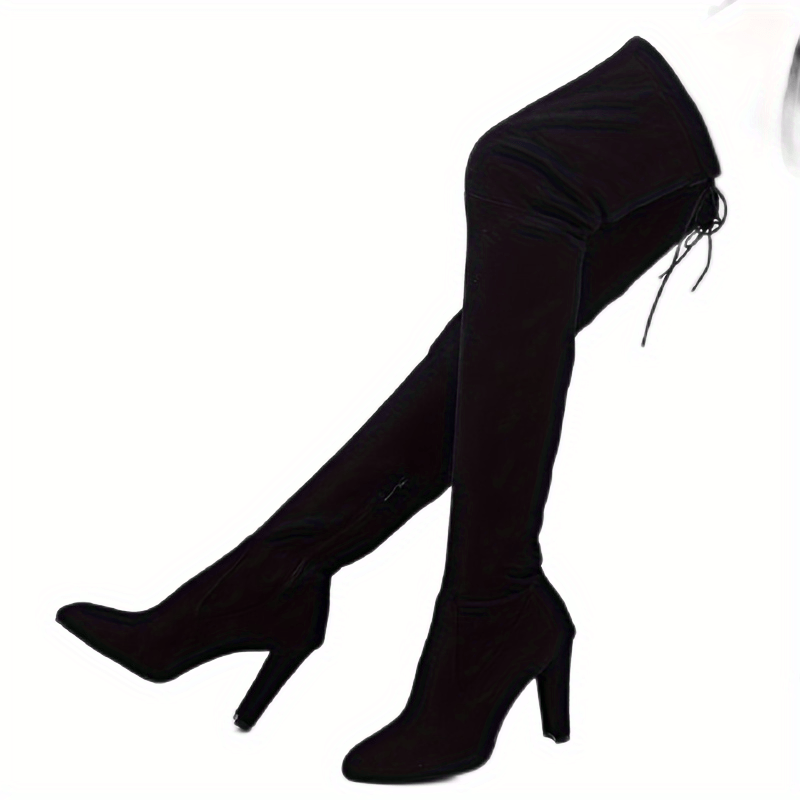 Women's Black Velvet Over-the-Knee Boots with Stiletto Heel