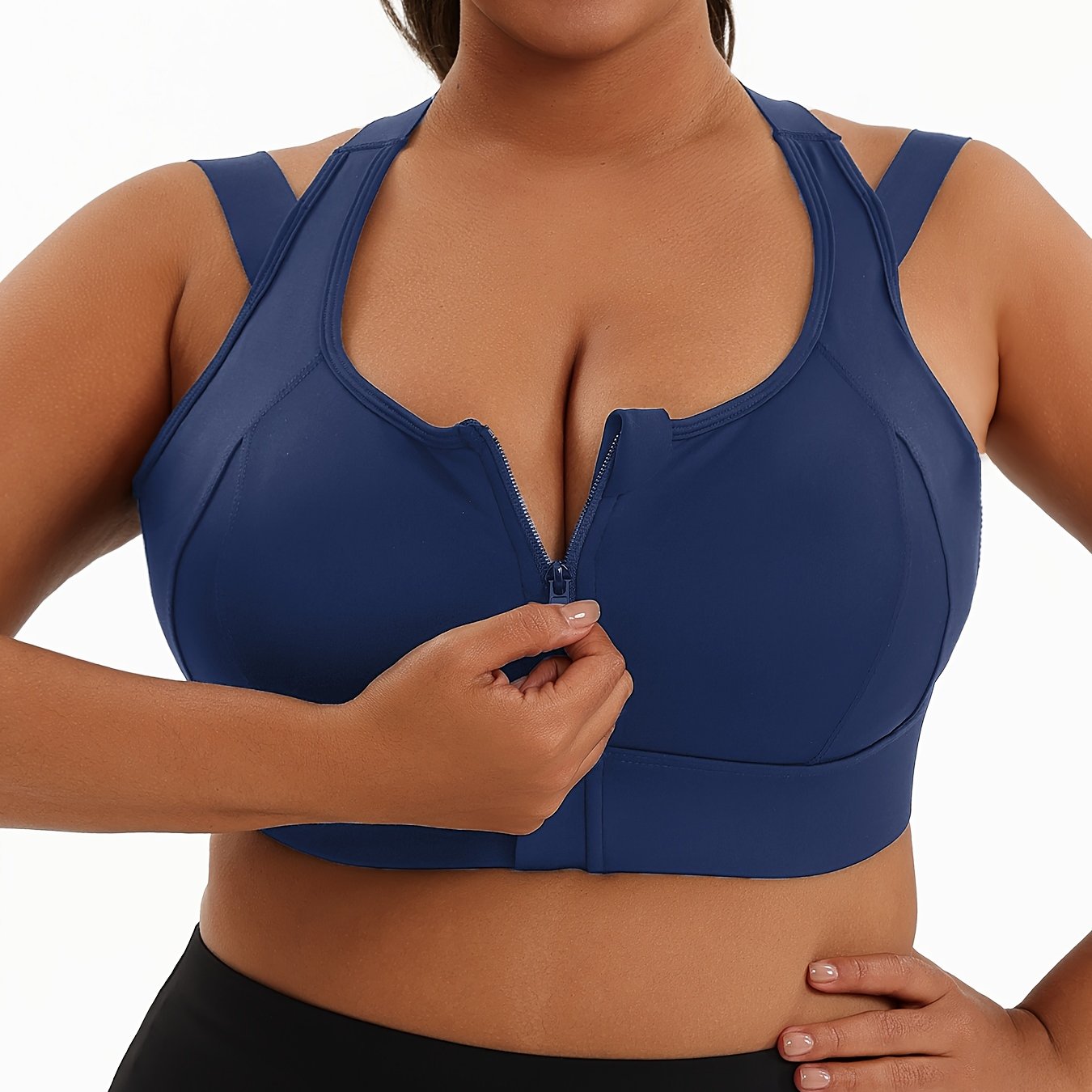 Plus Size Women's Sports Bra High Support Front Zip Breathable Activewear for Yoga and Fitness