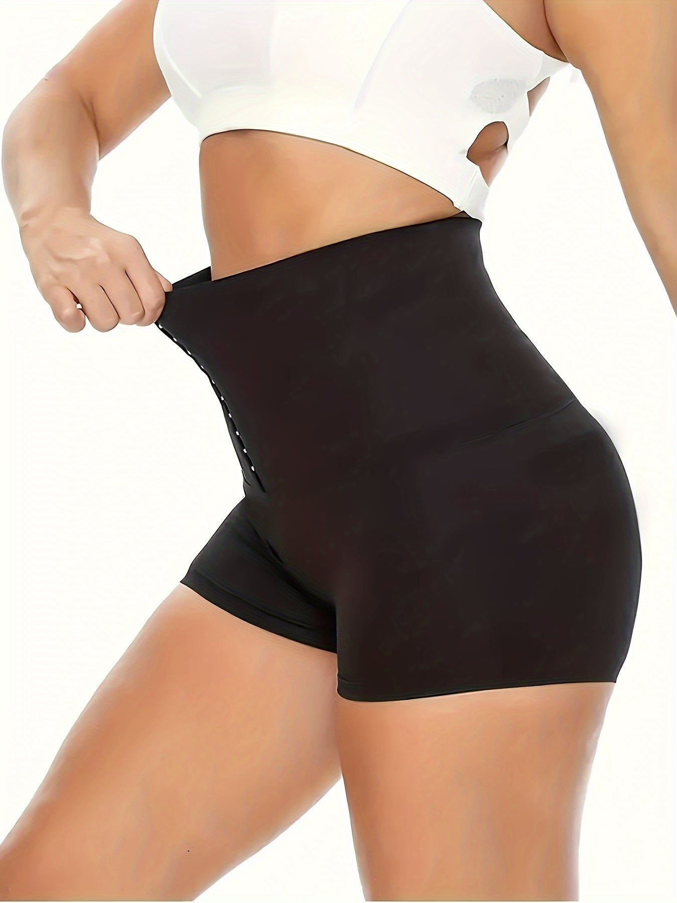 Women's High-Waisted Tummy Control Yoga Shorts Black Breathable Polyester Elastane Slimming Waist Trainer