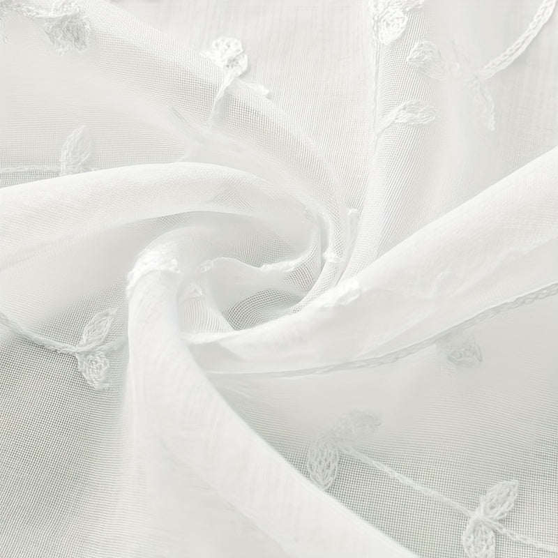 Pair Of Transparent Gauze Curtains With Floral Embroidery For Living Room Bedroom Outdoor
