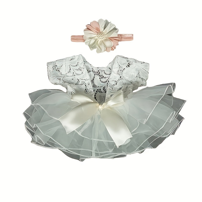 Yangi tug'ilgan chaqaloqlar uchun jozibali kiyim to'plami: Dantelli romper bodysuit va qizlar uchun boshband aksessuarlari