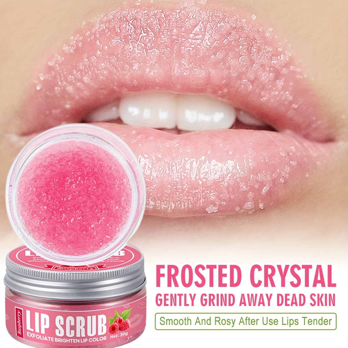Lip Scrub With Raspberry Flavored Plant Squalane Hydrating Exfoliating