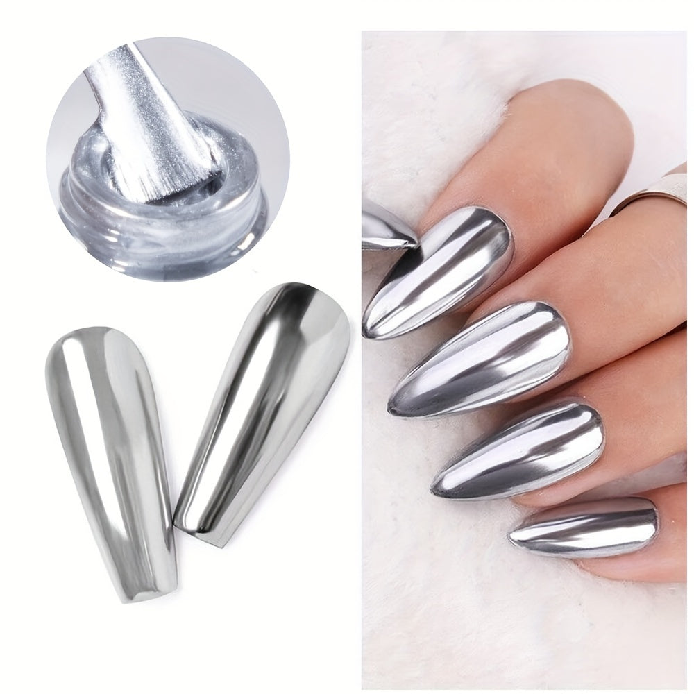 Women's Metallic Silver Nail Polish Chrome Finish No-Bake Quick-Dry