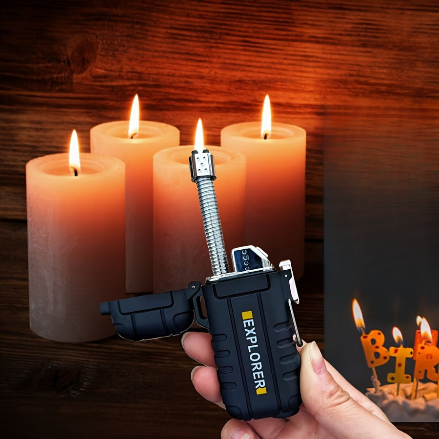 Outdoor Electric Lighter with Flashlight and Rotatable Hose for Camping Gas Stove