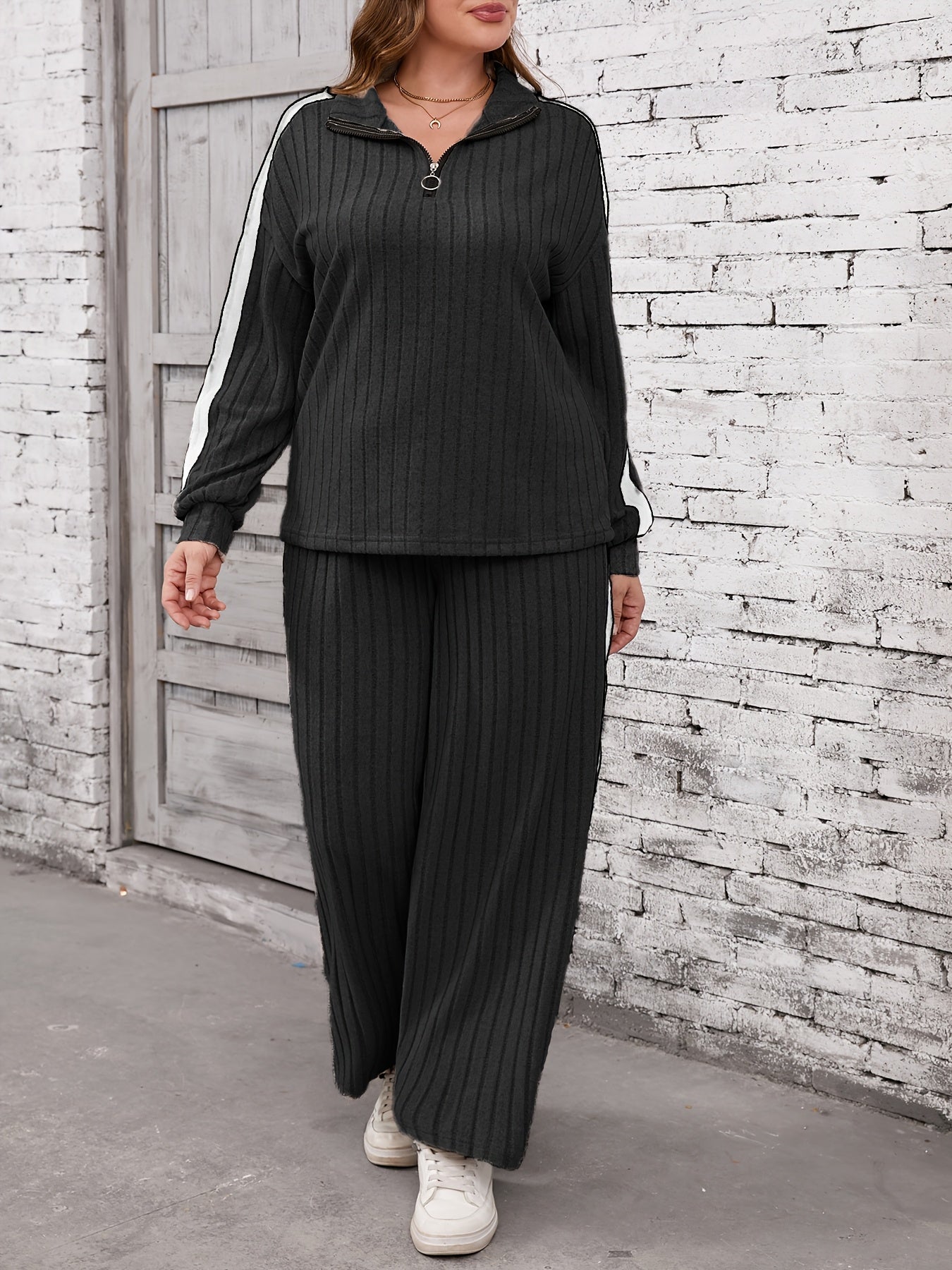 Kuz uchun uzun yengli ko'ylak va shimlar bilan rangli blokli shimlar to'plami, kattalar uchun ayollar kiyimlari.