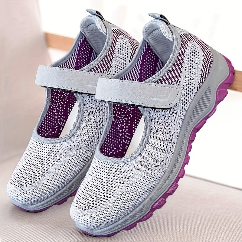 Women's Mesh Walking Shoes Solid Color Ankle Band Soft Sole Sneakers